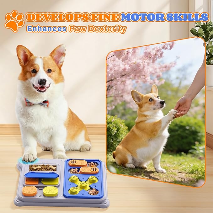 Dog Puzzle Toy Slow Feeder, Interactive Dog Toys for IQ Training & Mental Stimulation, Easy Clean Detachable Tray Non-Slip Base, Enrichment Toys for Small Medium Dogs, Blue