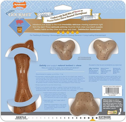 Nylabone Gourmet Style Femur & Wishbone Strong Chew Toy for Puppies, Puppy Teething Toy, Bacon & Peanut Butter Flavor, Small Dogs - Up to 25 Ibs, 2 Pack