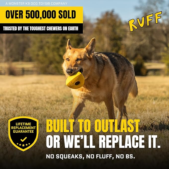 Virtually Indestructible Pyramid Dog Toy - Lifetime Replacement - Tough, Durable Chew Toy for Aggressive Chewers - Safe Non-Toxic Natural Rubber - Chew, Tug, Fetch - Med/Large Breed - 5"x4"
