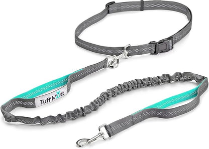 Tuff Mutt Hands-Free Waist Leash for Dog Walking, Running and Hiking, Adjustable Belt with Double Handle, Reflective Bungee Design for Large & Medium Dogs