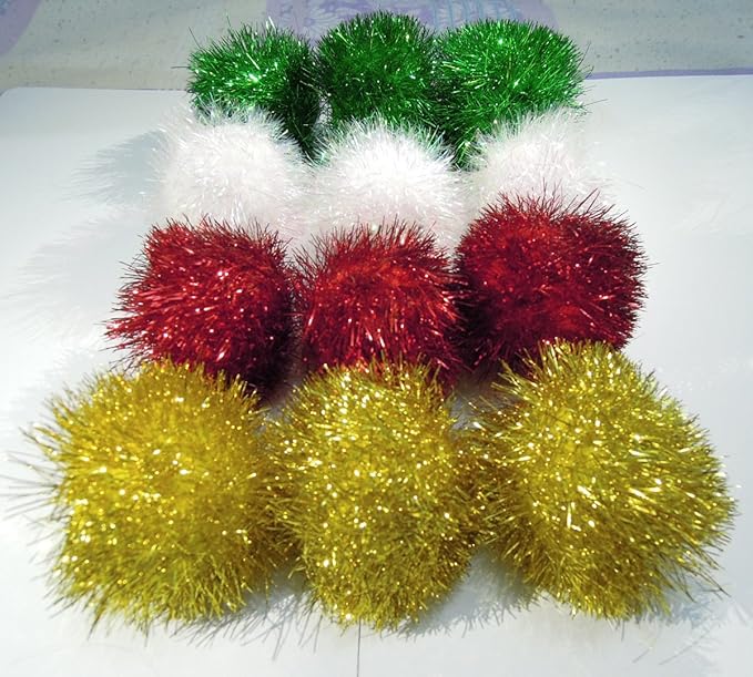 Bushy Sparkle Ball Cat Toy, Interactive Glitter Pom Pom Cat Toy Balls for Kittens, 24 Pack.