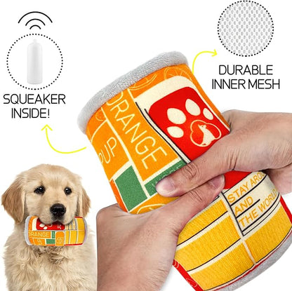 Squeaky Plush Dog Toys 2 Pack - Funny Beer Puppy Toys with Squeaker for Small Medium Large Dogs, Soft Stuffed Chew Toys for Birthday Gifts(Green&Orange)