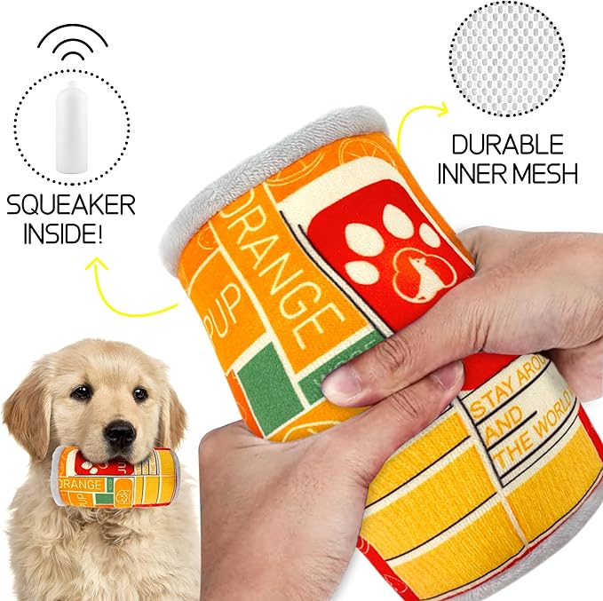 Squeaky Plush Dog Toys 2 Pack - Funny Beer Puppy Toys with Squeaker for Small Medium Large Dogs, Soft Stuffed Chew Toys for Birthday Gifts(Grey&Orange)