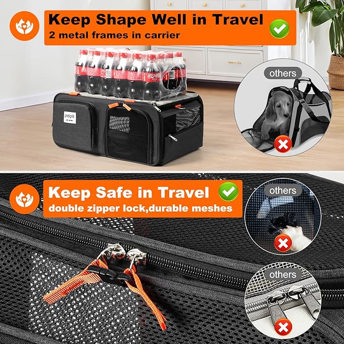 19x13x9 TSA Approved top Expandable pet Carrier for Small Dog Puppy cat up to 10 lbs Weight and 18'' Length, for Southwest Spirit Lufthansa Airlines,Air Canada and Amtrak Train