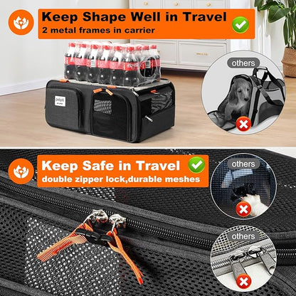 19x13x9 TSA Approved top Expandable pet Carrier for Small Dog Puppy cat up to 10 lbs Weight and 18'' Length, for Southwest Spirit Lufthansa Airlines,Air Canada and Amtrak Train