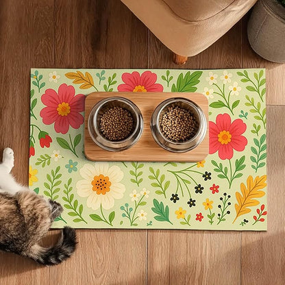 Absorbent Pet Feeding Mat Floral Design for Dogs and Cats Food Water Bowl Mat Easy to Clean Pet Food Mat for Kitchen Area Home Decor 24 x 16 Inches Anti Slip Dog Bowl Mat Pet Placemat
