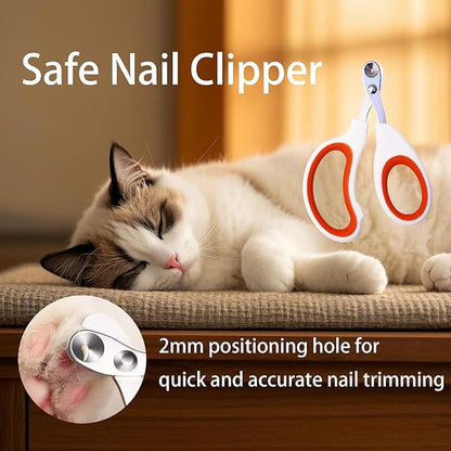 Cat grooming kit,5pcs Deshedding Brush for Cat with Kitten Nail Clipper,Cat Brush,Flea Comb and Bath Brush,Suitable for Short and Long Haired Cats,Indoor Cats and Travel,Orange