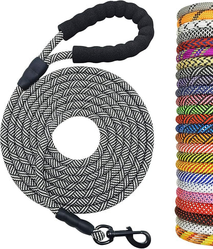 MayPaw Heavy Duty Rope Dog Leash, 3/4/5/6/7/8/10/12/15/20/30 FT Long Dog Lead Nylon Pet Leash, Soft Padded Handle Thick Lead Training Leashes for Large Medium Dogs (20ft * 1/2", Black)