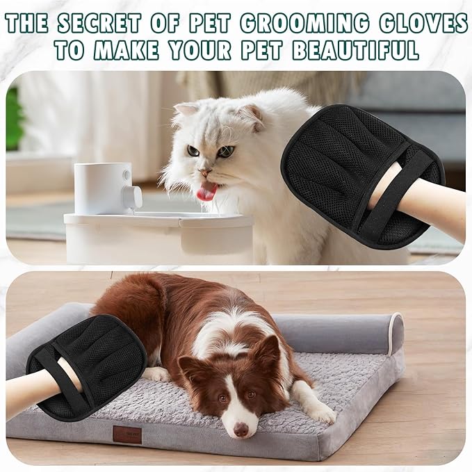 Aerbee Double-Sided Grooming Gloves for Pets, Static Removal Gloves for Dog Hair, Sueean Grooming Gloves for Cats, Reusable Pet Hair Remover Glove for Clothes Furniture Washing, Deshedding, Grooming