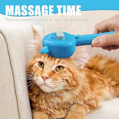 Pet Steam Spray Brush, 4-in-1 Steam Cat Brush with Handle, Rubber Pet Spray Brush, Rubber Pet Spray Brush with Release Button, Dog Comb with Longhair & Shorthair Cat & Dog Cleaner (Yellow)