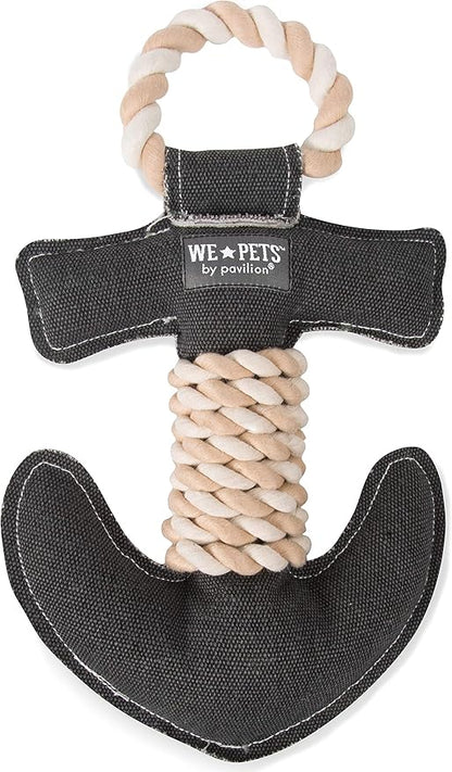 Pavilion Gift Company Nauti Anchor 13 Inch Large Tug of War Rope Sturdy & Durable Canvas Dog Toy, Gray