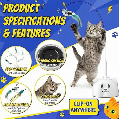 Interactive Cat Toys for Indoor Cats - Automatic Flying Bird Feather Toy, USB Rechargeable Electric Cat Teaser with Strong Sticky Base, Smart Motion Self-Play Toy for Bored Cats(Green)