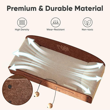 FUKUMARU 26 Inch Cat Scratcher Bed, 2 Reversible Cardboard Cat Scratch Pads Refill for Indoor Cats, Durable Large Cats Scratching Bed Sofa Couch Lounger with Fun Toys, Furniture Protector, Caramel