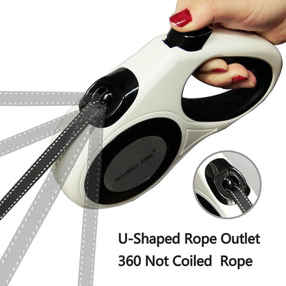 Retractable Dog Leash Strong Nylon Tape 16Ft Reflective Stitch for Night Walking One-Handed Brake Anti-Slip Handle XL White