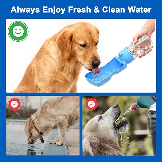 Dog Water Bottle, Portable Leak-Proof Water Dispenser with Drinking Bowl for Dogs and Cats, Travel Puppy Fountain Pet Water Bottle for Hiking Walking Outdoor(A012B-blue)