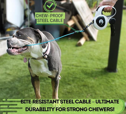 Snuggle Paws Retractable Dog Leash 16ft – Heavy Duty All-in-One Dog Leash with LED Flashlight, Poop Bag Holder, Chew Proof Steel Cable & Reflective Tape – Size L