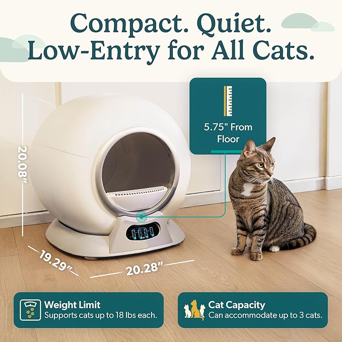 Petcove – Automatic Self Cleaning Litter Box – PurrTek Smart Automatic Litter Box for Multi-Cat Homes with Smart App Control (5GHz Wi-Fi), Triple Odor Control Quiet Operation & Advanced Safety Sensors