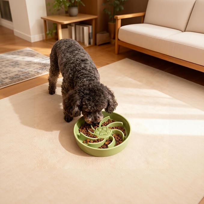 Ceramic Slow Feeder Dog Bowl, 1.5 Cup Dog Food or 20oz Water, Slow Eating Bowl for Small Breed, Maze Puzzle Feeder for Fast Eaters, Anti-Choking Stop Bloat, Non-Slip BPA Free (Green)