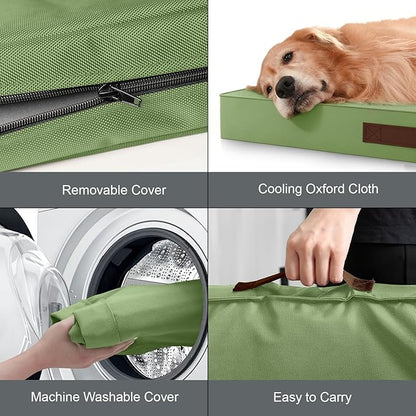 Outdoor Extra Large Dog Crate Bed, XXL Waterproof Dog Bed for Giant Breeds Dogs, 47x29 Inch Orthopedic Egg Crate Foam Pet Mat with Removable Cooling Cover, Light Green