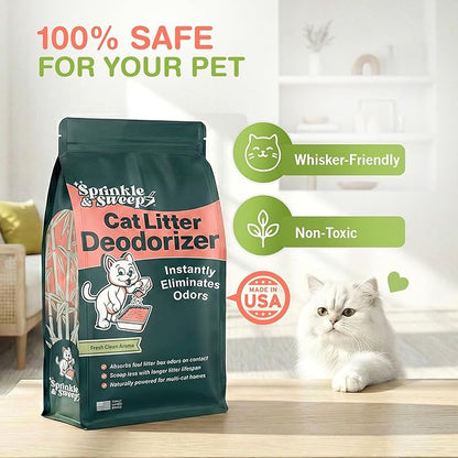 Sprinkle & Sweep: Litter Box Deodorizer Duo - 8oz Bag & Speed Sifter - Cat-Kitten Home Odor Neutralizer, Ultra-Absorbent Formula, Wood Handle Scooper
