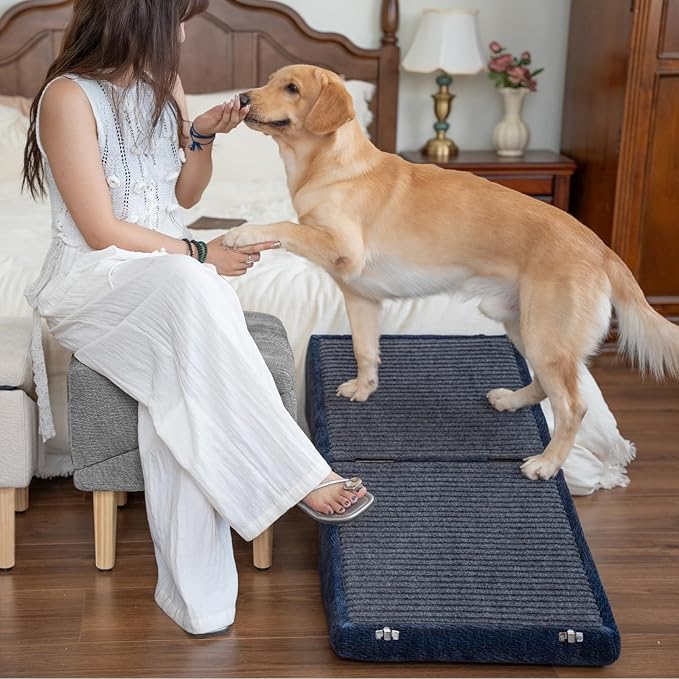 3-in-1 Dog Ramp 18.9"×17.7"×18.9" with Storage – Pet Stairs for Senior & Injured Dogs & Cats, Hidden Storage Footstool, Ottoman Anti-Slip, Supports 220 lbs for Beds & Sofas