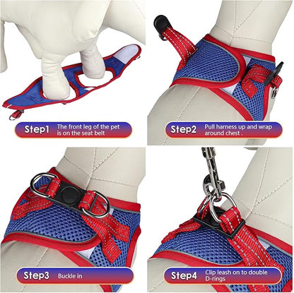 YIMEIS Dog Harness and Leash Set, No Pull Soft Mesh Pet Harness, Reflective Adjustable Puppy Vest for Small Medium Large Dogs, Cats (Red & Blue, Medium (Pack of 1)