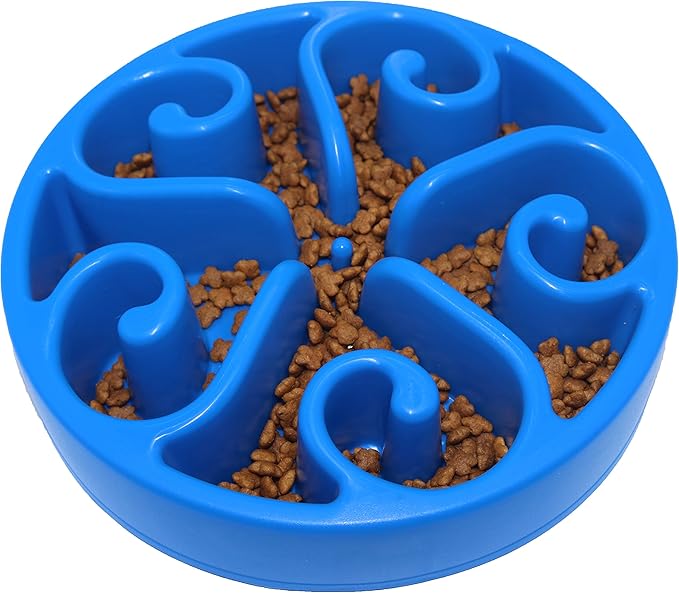 Slow Feeder Dog Bowl,Interactive Pet Food Dish,Anti Choking Slow Eating,Bloat Stop Puppy Swirl Puzzle for Healthy Diet Eating Habit (1 Pack, Blue)