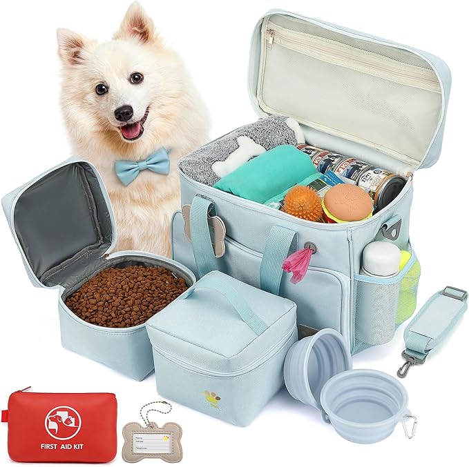 Pet Travel Bag, Large Blue Dog Carrier with Multiple Compartments and Adjustable Straps, Dog Suitcase for Weekend Camping, Pet Diaper Bag for Travelling(Blue)