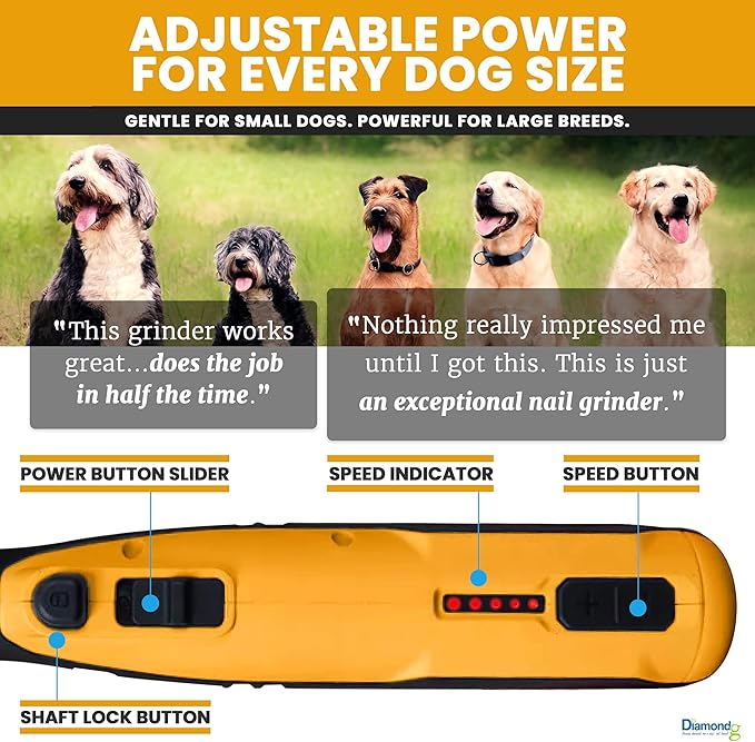 Diamondg Cordless Dog Nail Grinder with Quiet Sound & LED Tip for Large & Small Dogs, 4hrs. Runtime - Electric Dog Nail Trimmer, Heavy Duty Rotary Tool Alternative to Toenail Clippers & Filers
