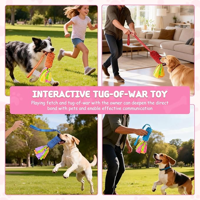 Squeaky Dog Tug Toy, Interactive Tug of War Rope Toys for Small Medium Large Dog, Soft Chenille Chewing Dog Rope Toys for Puppy Training and Play Games