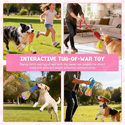 Squeaky Dog Tug Toy, Interactive Tug of War Rope Toys for Small Medium Large Dog, Soft Chenille Chewing Dog Rope Toys for Puppy Training and Play Games