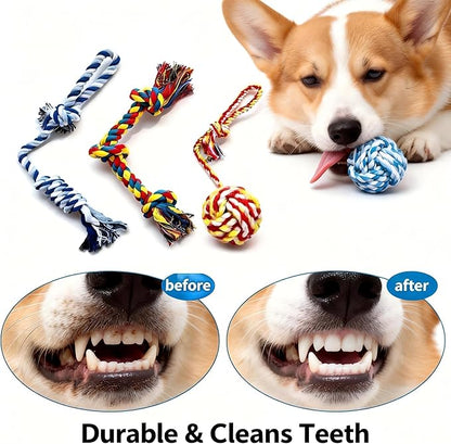4-Pack Cotton Rope Dog Toys, Puppy Teething Chews for Small-Medium Breeds, Durable Tug-of-War & Fetch Toys for Indoor/Outdoor Play, Aggressive Chewers, Boredom Relief, Teeth Clean