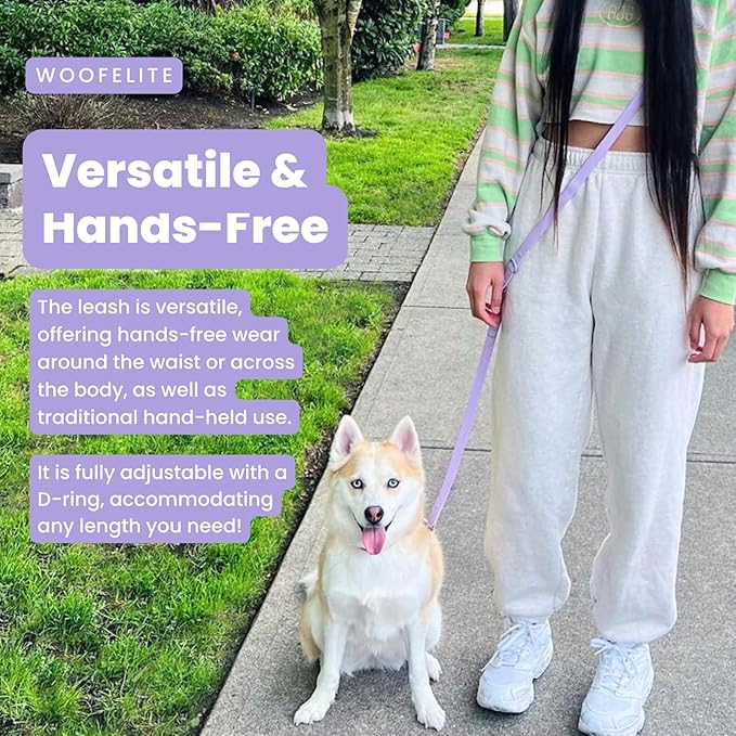 Hands-Free Waterproof Dog Leash, Adjustable Waist & Crossbody Dog Leash for Running, Walking & Hiking (Lilac, 7 FT)