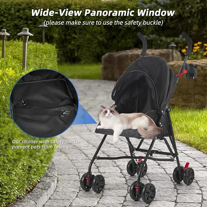Pet Stroller Oxford Cloth Foldable Dog Strollers for Small Dogs and Cats Suitable for All Road Surfaces Wide-View Panoramic Window 4 Wheels with Brakes Portable Design, Easy to Store (Grey)