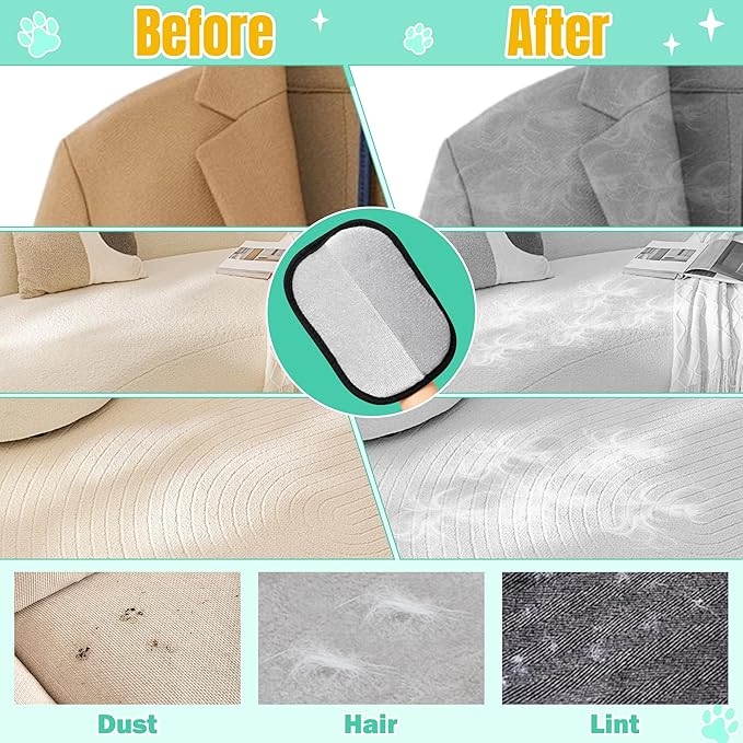 Pet Hair Remover Glove - 5PCS Electrostatic Cat Dog Hair Removal Gloves with Brush and Hooks, Reusable Animal Grooming Brush Tool for Couch Furniture Clothing Carpet Curtain Bed Carpet Blanket