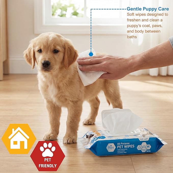 MED PRIDE Hypoallergenic Animal Wipes for Cats Bathing and Cleaning Fur, Extra Soft, Alcohol and Paraben Free, Aloe Vera Enriched (Pack of 60)