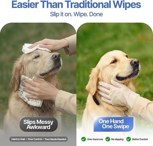 Pet Cleaning Glove Wipes for Dogs & Cats - Hypoallergenic Coconut Infused Extra Thick Dog Washing Gloves - Deodorizing Grooming Mitts - Puppy and Cat Cleaning Wipes - 20 Count