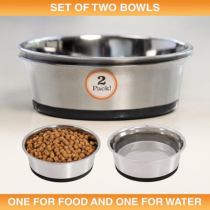 Neater Pet Brands Stainless Steel Dog Bowls with Non-Slip Rubber Bottom – Set of 2, 6 Cup (48 oz), Black - Heavy Duty Metal Dog Bowl, Dishwasher Safe, Food or Water Bowl, Ideal for Large Dogs