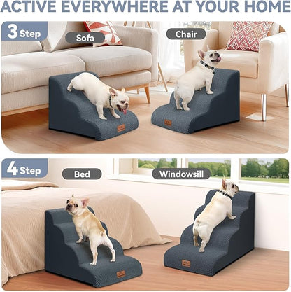 Dog Ramp and Stair for Bed 16" H-20 H,3-Step Cat Stair for Sofa and Chair,4-Step Dog Ramp for High Bed and Window,Durable Nonslip Fabric Cover for Indoor (Dark Grey-16 H, Pet Friendly, 3)