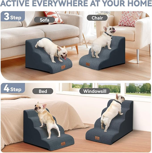 Dog Ramp and Stair for Bed 16" H-20 H,3-Step Cat Stair for Sofa and Chair,4-Step Dog Ramp for High Bed and Window,Durable Nonslip Fabric Cover for Indoor (Dark Grey-16 H, Pet Friendly, 3)