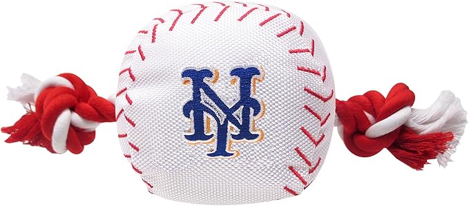 Pets First Baseball Rope Toy for DOGS & CATS. Tough nylon, Sporty Baseball Design, Heavy-duty ropes with Inner SQUEAKER