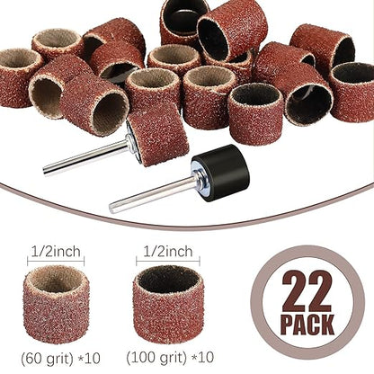 22 Pet Nail Grinder Replacement Kit with Grit Sanding Bands Pet Smoother Claw Care Black Grinding Drums Dog Nail Grinder Replacement Dog Claw Grooming Supplies(1/2 Inch 60 Grit and 100 Grit)