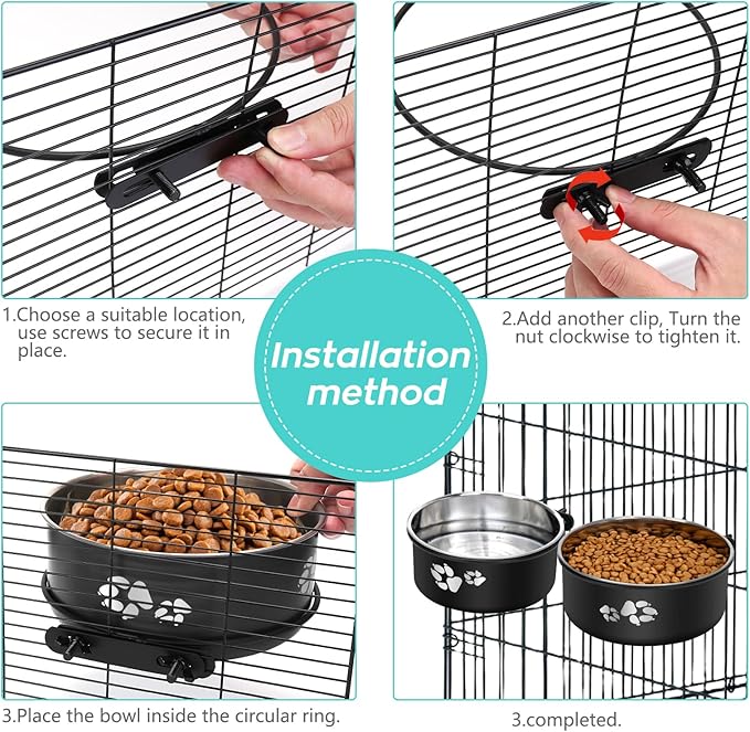 Kennel Water Bowl, Stainless Steel Dog Crate Water Bowl No Spill, 2 Pack Hanging Dog Bowls for Kennel Cage,Metal Pet Food Feeder for Dogs Cats