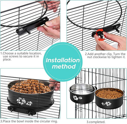 Kennel Water Bowl, Stainless Steel Dog Crate Water Bowl No Spill, 2 Pack Hanging Dog Bowls for Kennel Cage,Metal Pet Food Feeder for Dogs Cats