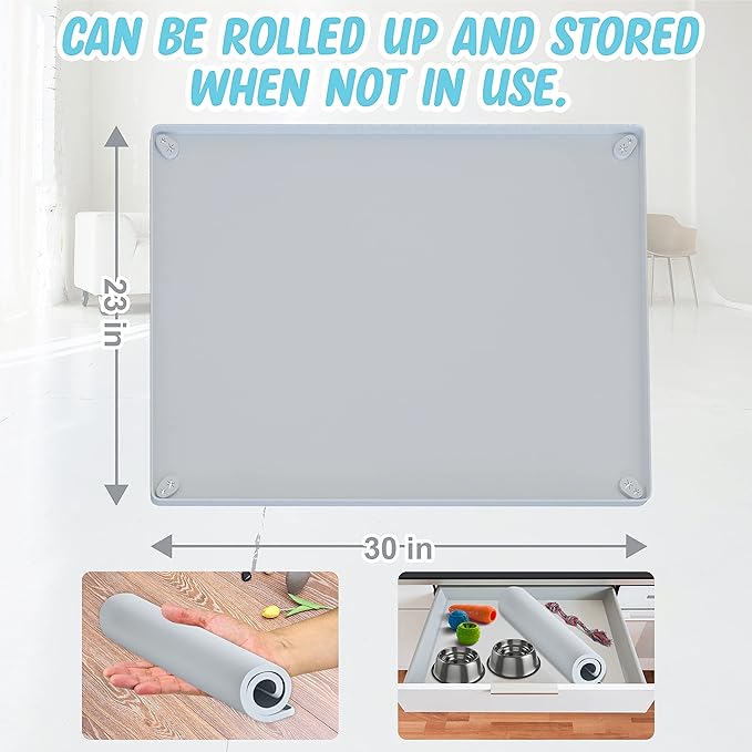 TidyFriend Pet Food Mat 30 x 23 Inches, Pet Tray for Food and Water, Dog Food Mats, Silicone Cat Food Mat, Non Slip Pet Food Mat, Dog Bowl Mat Waterproof, Pet Supplies (Soft Grey)