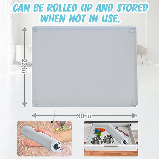 TidyFriend Pet Food Mat 30 x 23 Inches, Pet Tray for Food and Water, Dog Food Mats, Silicone Cat Food Mat, Non Slip Pet Food Mat, Dog Bowl Mat Waterproof, Pet Supplies (Soft Grey)