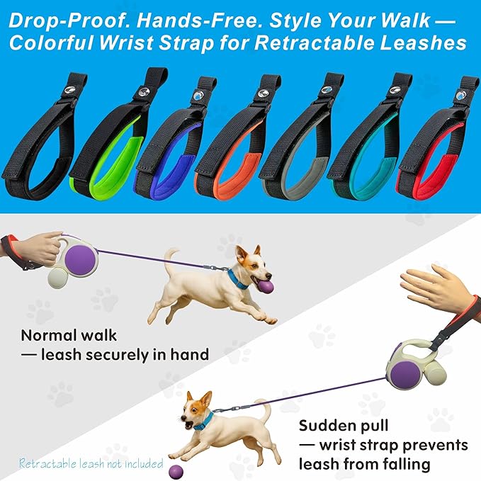 Wrist Strap for Retractable Dog Leash – Adjustable Safety Band with Soft Neoprene Lining and Lockable Hook for Short-Distance Control，Orange Red