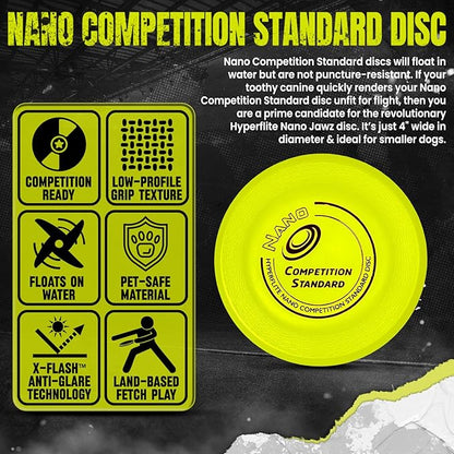 Hyperflite Nano Competition Standard Disc Dog Disc 4” (17g) | Official Skyhoundz Mini Flying Disc for Small Dog & Puppy | Long-Flying, Lightweight Dog Toy for Backyard, & Beach | Anti-Glare -Yellow