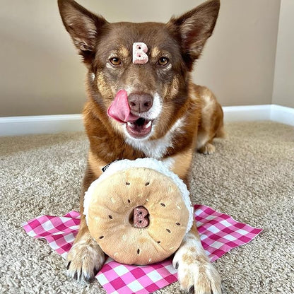 CHEWFFON Dog Plush Squeaky Toy, Interactive Bagel Shape Puppy Snuffle Toys, Cute Dog Puzzle Enrichment Toy Treat Puzzle for Small and Medium Dogs