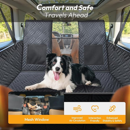 Dog Car Seat Cover for Back Seat-Holds 400lbs, XL Hard Bottom Waterproof Back Seat Extender for Dogs with Mesh Window & Headrest Cover, 600D Heavy Duty Anti-Scratch Dog Hammock for Car, SUV, Truck